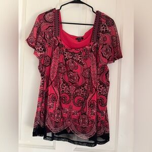 Apt. 9 Pink and Black Paisley Blouse